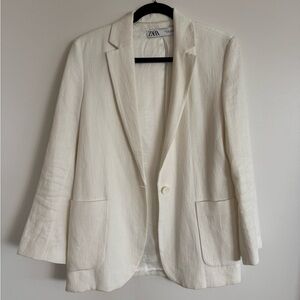 ZARA Oversized White Linen Cotton Blazer S